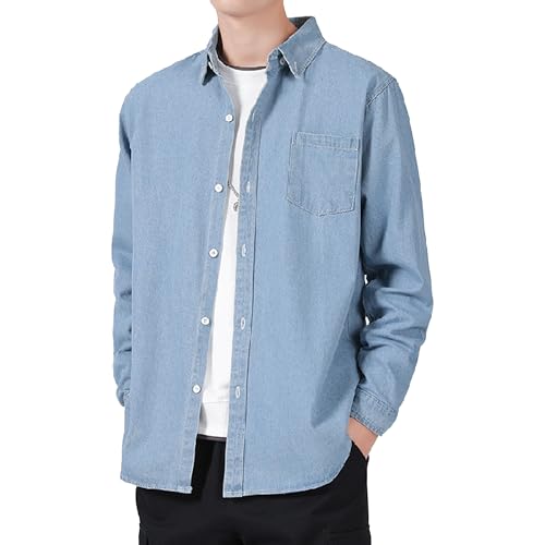 Casual Long Sleeve Button Denim Jacket for Men Fashion Comfort Jean Shirt Classic Lapel Motorcycle Trucker Jackets (Blue 2,Small)