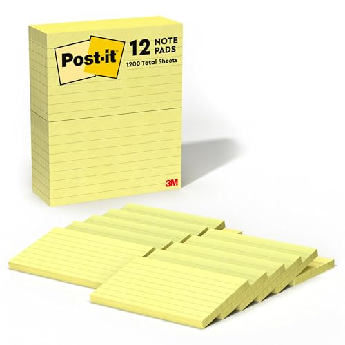 Post-it 635YW Original Pads in Canary Yellow, 3 x 5, Lined, 100-Sheet, 12/Pack