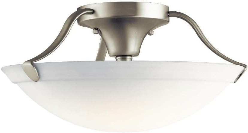 Kichler 3 Light Semi-Flush Mount Light in Brushed Nickel, 15.5" Ceiling Light with White Etched glass, (15.5" W x 7.75" H"), 3627NI