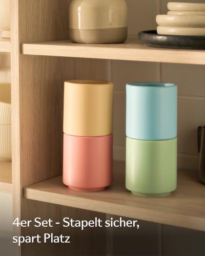 Cosumy Cappuccino Tassen Set 4er Pastell 200ml stapelbar – Kaffeetassen Set – Bild 2