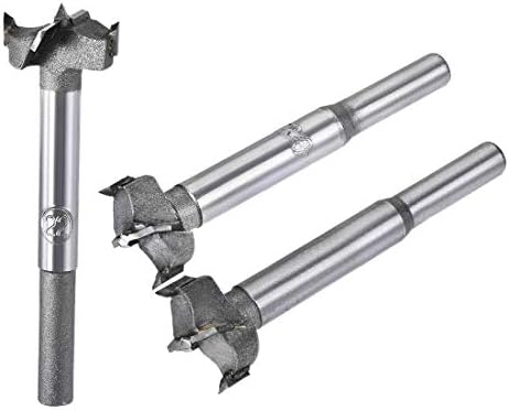 sourcing map Forstner Wood Boring Drill Bits 17mm 18mm 19mm Dia. Hole Saw Carbide Alloy Steel Tip Round Shank Cutting for Hinge Plywood Wood Tool 3in1 Set