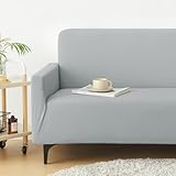 クモリ(Kumori) ソファーカバー 2人掛け 肘付き フィットタイプ 多機能 簡単装着 洗える 犬猫対策 汚れ防止 傷防止 模様替え 滑り止め 縦横ストレッチ 伸縮素材 柔らかい ソファカバー 北欧風 シンプル おしゃれ 四季通用 無地 (ミニワッフル・ライトグレー)