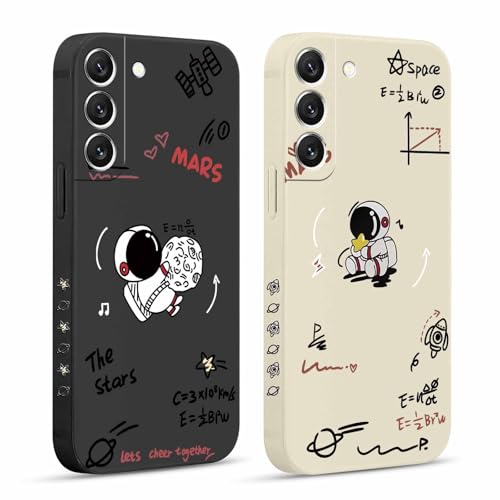 Pnakqil 2 Pièces Coque pour Samsung Galaxy S22 (5G) 6,1", Etui avec Motif Astronaute Mignon et Peint Dessin Latéral Souple Silicone Case Housse Téléphone Ultra Mince Antichoc Caméra Protection Cover