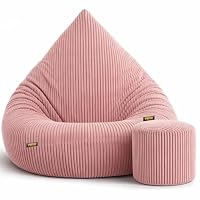 Slevobox Pouf Poire avec Repose-Pieds 95x95x120cm - Pouf Geant XXL avec Remplissage - Velours Côtelé Élégant e