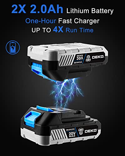 Dekopro Cordless Impact Wrench 1/2Inch,20V Power Impact Wrench, Powerful Brushless Motor, 3-Variable Speed, Max Torque 258 Ft-Lbs (350N.m), 2X2.0A Li-Ion Battery, 1 Hour Fast Charger And Tool Bag #TOP5