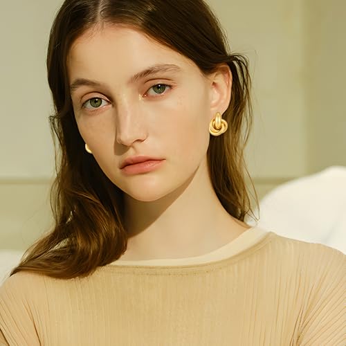 YUJIE Gold Clip On Earrings for Women Gold Plated Geometric Knot Ear Clip Chunky Door Knocker Studs Earrings Trendy Jewelry2