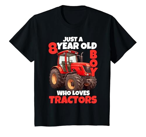 Niños Just A 8 Year Old Boy Who Loves Tractors 8th Birthday Camiseta