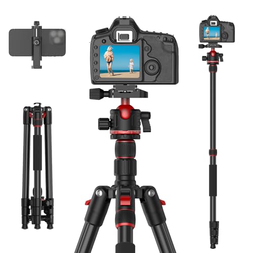 XXZU 188cm Trépied Appareil Photo, Trépied de Voyage Léger en Aluminium avec Rotule Amovible à 360°, Trépieds Réglable pour Smartphone Trépieds Réversible pour DSLR Caméra Téléphone, 10kg Charge Max