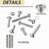 M5 Schrauben Set, 279 Stk Linsenkopfschrauben mit Muttern Set, Innensechskantschrauben Muttern Set, Gewindeschrauben und Muttern Set, Edelstahl Maschinenschrauben Sortiment Unterlegscheiben Set(M5) – Ansicht 3