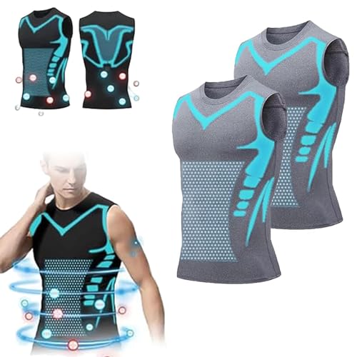 Compression Shirt Men, 2026 New Version Ionic Shaping Sleeveless Vest for Men to Shape Your Body (US, Alpha, Large, Regular, Regular, Grey*2)