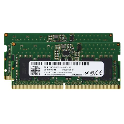 Image of Mic(Micron) Original 16GB (2x8GB) DDR5 5600MHz PC5-44800 SODIMM Unbuffered Non-ECC 1Rx16 CL46 1.1v MTC4C10163S1SC56BD1 Notebook Laptop RAM Memory Module Upgrade Adamanta