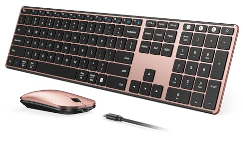 seenda Wireless Bluetooth Keyboard and Mouse Combo, SKM64-3 Rechargeable Slim Quiet Keyboard Mouse, 3 Multi-Device Connection, Compatible for Windows, Mac, MacBook, iPad, Tablet, Black Rose Gold