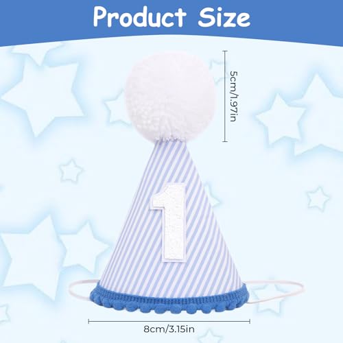 Cunegra 1st Birthday Crown Hat, First Birthday Hat, Exquisite 1st Birthday Hat with Elastic Drawstring & Fluffy Pom Poms, Felt Party Hats for Girls & Boys Party Decor