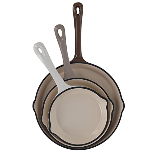 Lot45 Polished Enamel Coated Cast Iron Skillets Set - 3Pc Nonstick Cookware Enameled Cast Iron Frying Pan Set For Cooking #TOP4