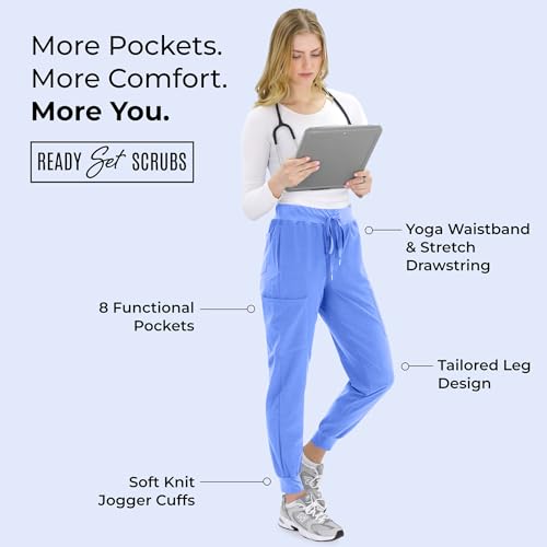 Image of READY SET SCRUBS - Scrub Pants for Women - 2 Pack - Cargo Jogger Pants Set with 8 Pockets - Yoga Waistband - Soft & Stretchy