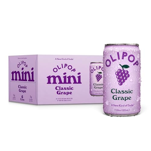 OLIPOP Prebiotic Soda Pop, Classic Grape, Pantry Pack Packed with Prebiotics, Fiber, and Botanicals, Gluten Free, Vegan, GMO Free, 7.5oz (6-Cans)