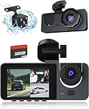 3 Channel 4K Dash Cam, Dash Cam Front and Rear Inside, Dash Camera for Cars, Triple Car Camera, Three Way Dashcam with 32GB Card,Built-in G-Sensor, 24Hr Parking,WDR,Loop Recording
