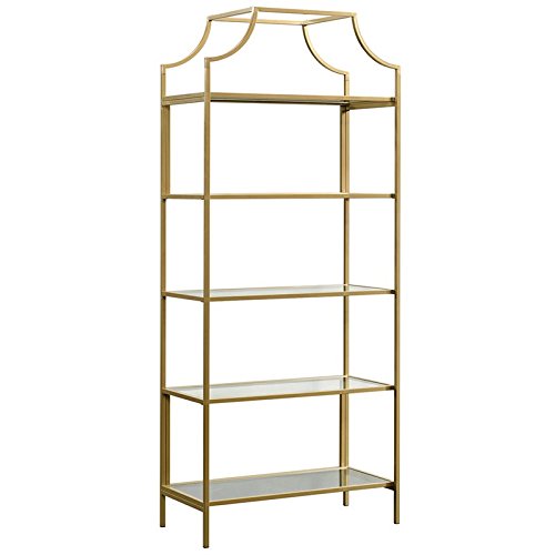 Home Square 2 Piece Living Room Set With 5 Shelf Metal Frame Bookcase And 3 Shelf Console Table In Satin Gold #TOP2