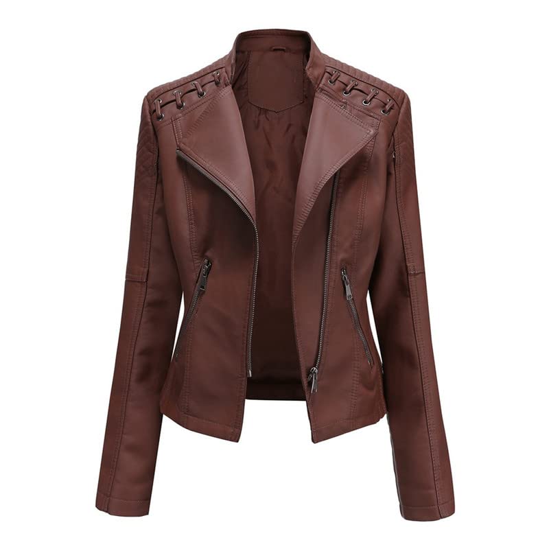 Shanghai Story Women's String Quilted Shoulder Oblique Zip Moto Pu Leather Biker Jacket 12 Color