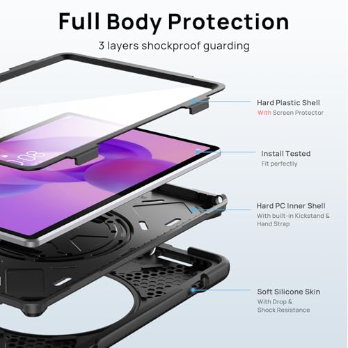 Gerutek Etui dla Lenovo Idea Tab 11 2025 / Tab M11 2024/Tab K11 /Xiaoxin Pad 11", Wytrzymała, odporna na wstrząsy obudowa z osłoną ekranu, obrotowa podstawka 360°, uchwyt na rysik, uchwyt na rękę