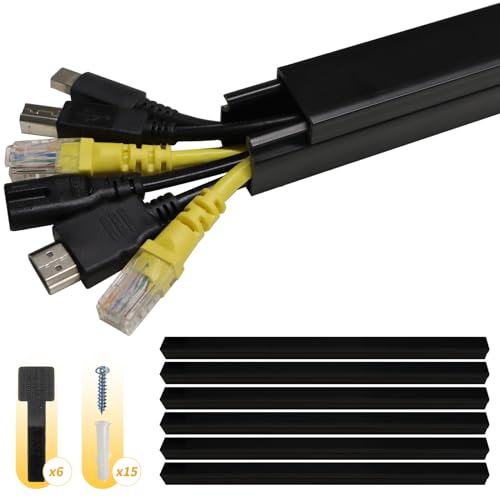 RJYKVS Cord Hider 95'' Cable Raceway Kit Large Cable Concealer Cord Cover Wall Cable Management System+ PE Self-Adhesive Tape and Velcro Ties -15.7" X 1" X 1" X 6PCS