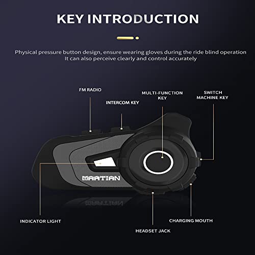 Image of Martian Motocycle Helmet Bluetooth Headset Wireless IP67 Waterproof Moto Biking & Skiiing /BT-S2 /1000M Intercom /2 in 1 Microphone /2 Riders Intercom /