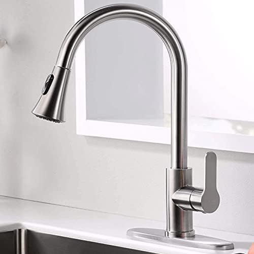 AMAZING FORCE Kitchen Faucet with Pull Down Sprayer 2 Modes Stainless Steel Kitchen Sink Faucet Single Handle Faucet for Kitchen Sink RV Kitchen Faucet Laundry Sink Faucet with 1.8GPM, Brushed Nickel