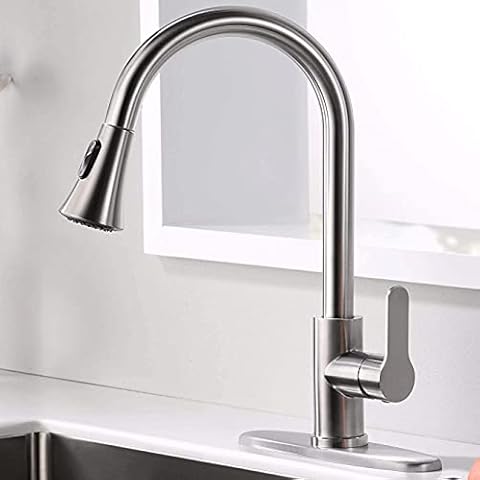 AMAZING FORCE Kitchen Faucet with Pull Down Sprayer 2 Modes Stainless Steel Kitchen Sink Faucet Single Handle Faucet for Kitchen Sink RV Kitchen Faucet Laundry Sink Faucet with 1.8GPM, Brushed Nickel Cover