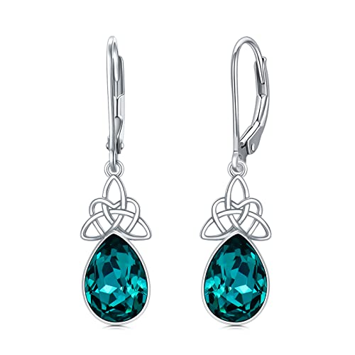 VONALA Emerald Earrings for Women 925 Sterling Silver Teardrop Leverback