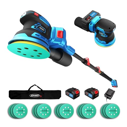 Jovant Electric Orbit Sander Kit with 8.2ft Pole 20V Random Hand Sanders 4.0AH 5.0 Inch Variable Cordless Sanders for Wood Working Sanding