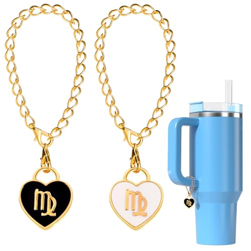 Utuichuo Lot de 2 breloques en forme de cœur en émail avec signe du zodiaque pour tasse Stanley, breloques d'identification des constellations pour gobelet simple et moderne, Zinc, Pas de gemme