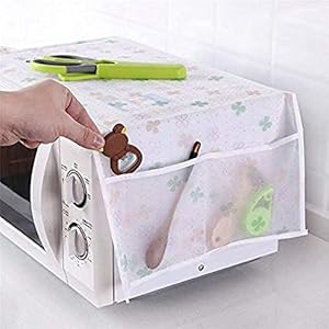 1 Pcs PEVA Waterproof Transparent Multiuse Microwave Oven Cover – Dust-Proof Cover with Storage Pockets Bags (Mix Color…
