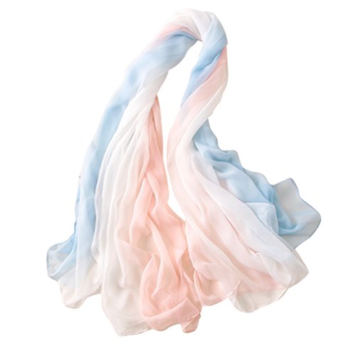 Xale feminino dégradé macio com proteção UV chiffon seda xale 170 x 145 cm (azul claro e rosa)