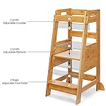 TOETOL Bamboo Toddler Step Stool Natural Toddler Kitchen Standing Learning Stool 3 Height Adjustable Helper Tower… - Image 5