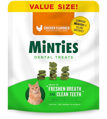 Minties Dental Treats for Cats, Chicken Flavored Cat Dental Treats, Freshens Breath and Controls Tartar, 10oz