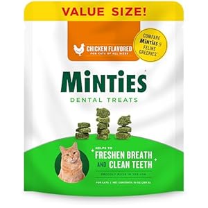 Minties Dental Treats for Cats, Chicken Flavored Cat Dental Treats, Freshens Breath and Controls Tartar, 10oz