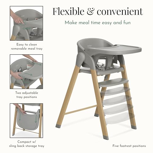 Image of Evolur Nimbus High Chair in Dark Grey, Easily Converts from Baby High Chair to Adult Stool, Compact and Easy to Fold & Portable, Easy to Clean, Adjustable and Removable Tray
