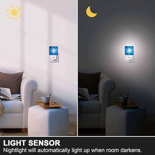 Image of LED Night Light,Form Circle Floating Sharks LED Night Light Plug into Wall with Dusk to Dawn Light Sensor White Energy Efficient Nightlight for Bedroom Bathroom Hallway Living Room Kitchen