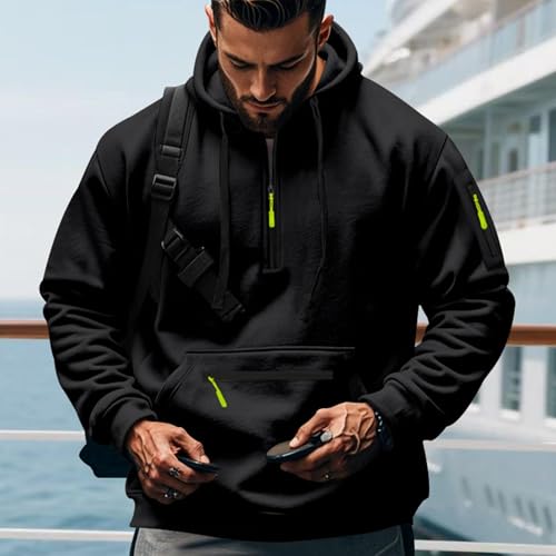 Rela Bota Mens Hoodies Quarter Zip Hoodie Colour Contrast Hooded Sweatshirt Long Sleeve Hoody Tops with Pocket - Image 4