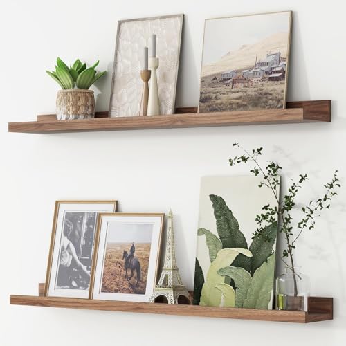 Handmade Solid Wood Floating Shelves, Wall Shelves Set of 2, Pict...