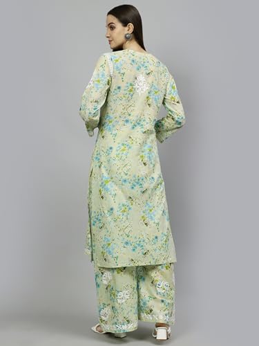 Image of Seva Chikan Hand Embroidered Lucknowi Chikankari Mal Mal Straight Printed Kurta & Palazzo Set for Women SCL8041