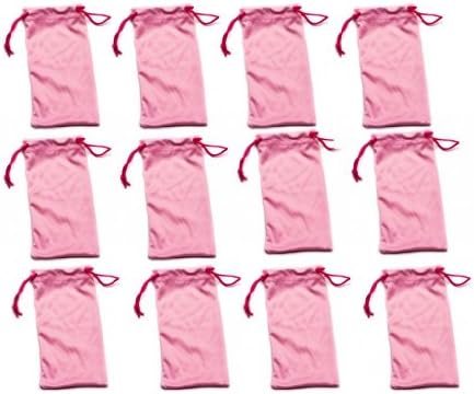 Twelve (12) PINK Microfiber Cleaning and Storage Pouch / Sack / Cases for Sunglasses and Eyeglasses
