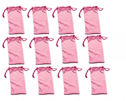 Twelve (12) PINK Microfiber Cleaning and Storage Pouch / Sack / Cases for Sunglasses and Eyeglasses