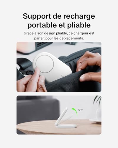 Belkin BoostCharge Socle de Recharge Qi2 (Chargeur Pliable, Compatible MagSafe, 15 W, pour modèles de l'iPhone 16, 15, 14, 13, Chargeur Compatible Standy, Adaptateur Secteur Inclus, Blanc)