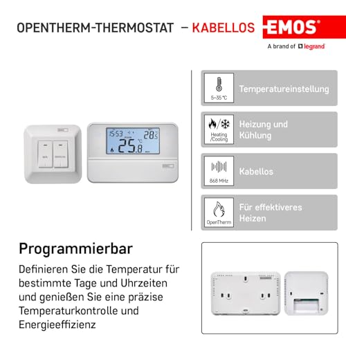 EMOS Raumthermostat mit OpenTherm- Unterstützung, programmierbarer Uhren- Thermostat für Heizungssysteme-2
