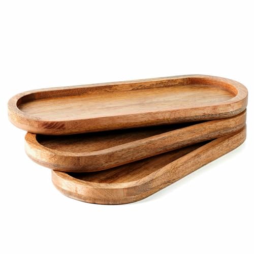 Hazelton Oaks Wooden Serving Trays Set of 3, Mango Wood Platters, Food Grade Oval platters, Food Presentation Boards, Snack Boards, for Display Fruits, Sushi, Snacks, Housewarming