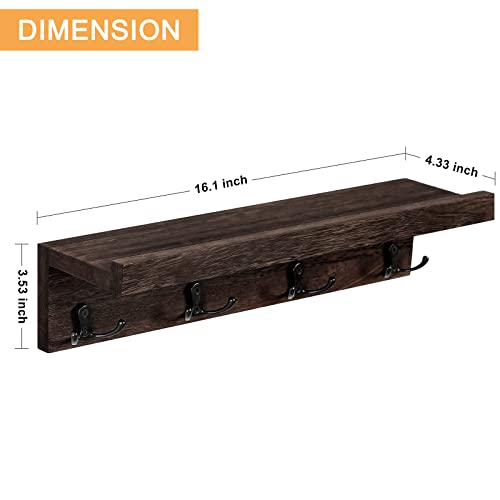 Bty Coat Rack Wall Mount With Shelf, Wall Mounted Coat Rack For Towel Key Hat, Rustic Wood Wall Hooks With Shelf For Kitchen, Bathroom, Entryway, 2 Pack Entryway Shelf With Hooks #TOP5