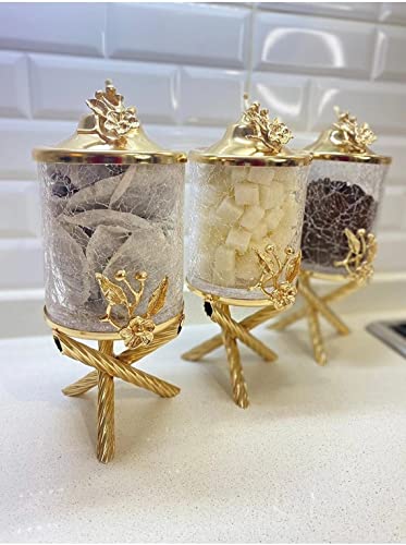 Gold Glass Canister Set For Kitchen, Spice Jars, Tea Sugar Coffee Canister, Cookie & Candy Jar #TOP1