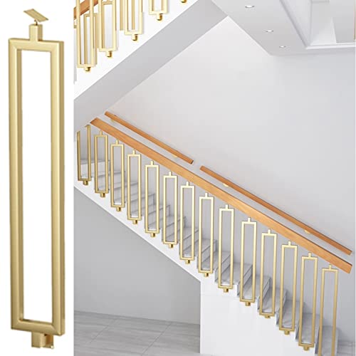 Elegante barandilla de metal dorado con husillos rectangulares montados lateralmente, poste ajustable para uso en interiores y exteriores, 80 cm de altura, solución duradera de pasamanos