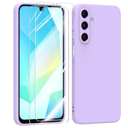MIKULLE Funda para Samsung Galaxy A16 5G / 4G con Cristal Templado Protector de Pantalla,Ultra Slim Protectora Anti-Choques Carcasa de Silicona Líquida TPU Suave Case Cover - Púrpura